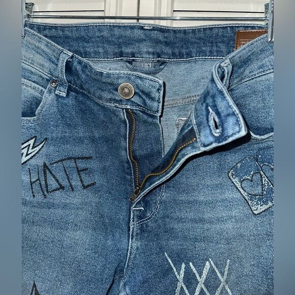 Asos Men's Skull Roses Skinny Jeans Size 33 - Picture 3 of 10